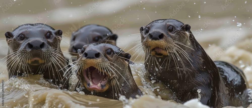 Playful Giant River Otters Frolicking in the Waters of the Amazon River Playful Giant River Otters Frolicking in the Waters of the Amazon River