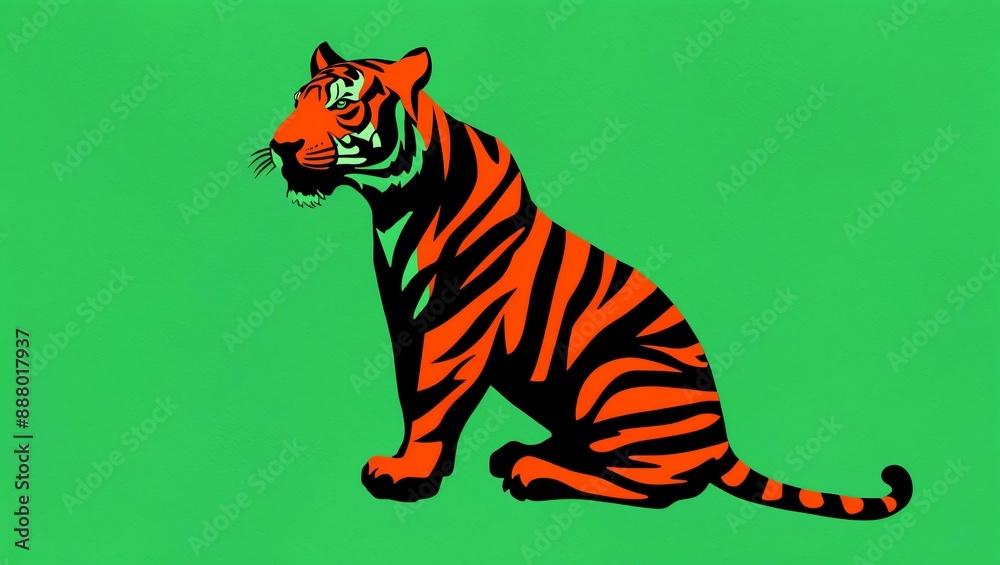 Fototapeta premium single tiger sitting silhouette in green background