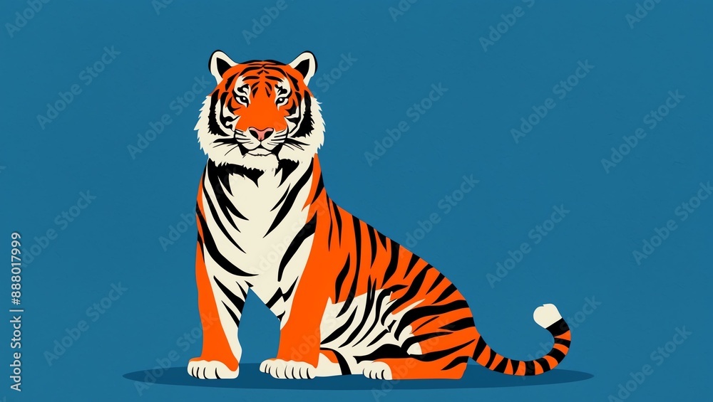 Fototapeta premium single tiger sitting silhouette in blue background