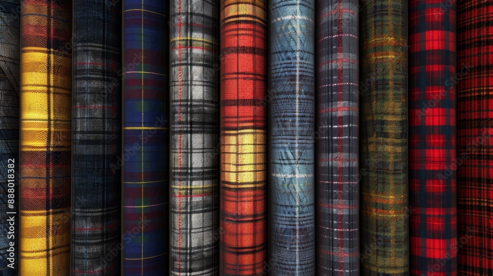 Colorful Plaid Fabric Rolls.
