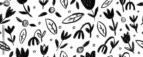Quadro em tela Charcoal-drawn bold tulips vector seamless pattern