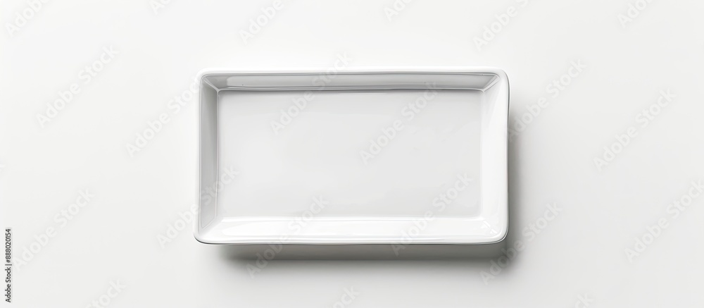 Top view of an isolated white rectangular plate with copy space image on a white background Top view of an isolated white rectangular plate with copy space image on a white background