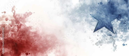 Red, white and blue background with stars in the style of watercolor, american flag themed.
