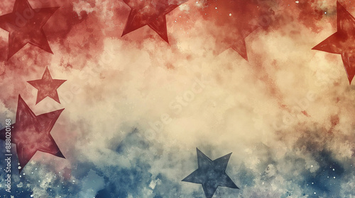 Red, white and blue background with stars in the style of watercolor, american flag themed.
