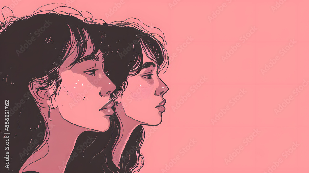 Women's Day Black Sketch on Pink Background. Women's Day Black Sketch on Pink Background.