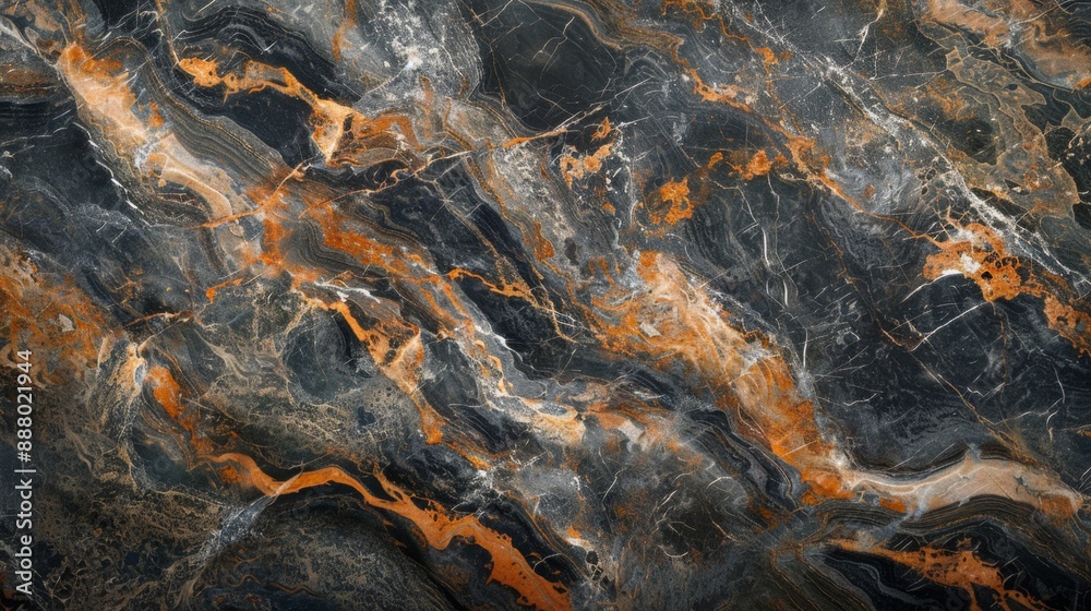 Black Marble with Orange and White Veins. Black Marble with Orange and White Veins.