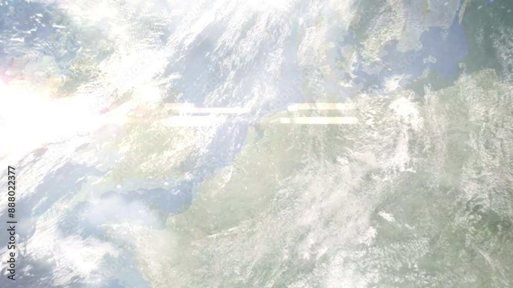 Zoom in from space and focus on Almere-Haven, Netherlands. 3D Animation. Background for travel intro. Elements of this image furnished by NASA	