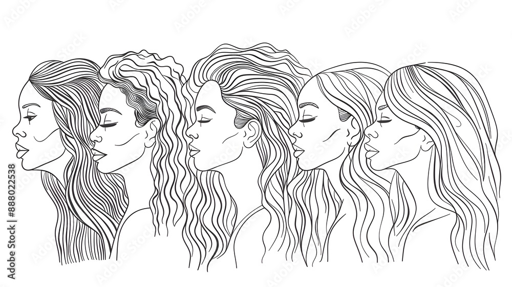 Women's Day Black Line Sketch on Pink Background. Women's Day Black Line Sketch on Pink Background.