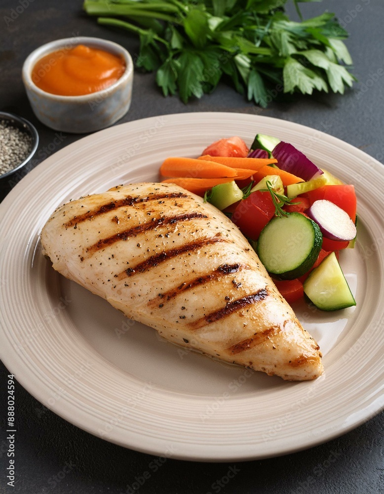 grilled chicken with vegetables on side grilled chicken with vegetables on side