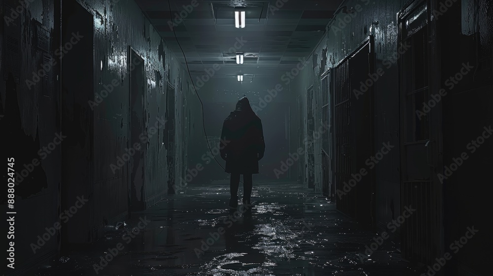 Madness Unleashed: Maniacal Figure in Abandoned Asylum with Swirling Hallucinations - Minimal Texture Style Madness Unleashed: Maniacal Figure in Abandoned Asylum with Swirling Hallucinations - Minimal Texture Style