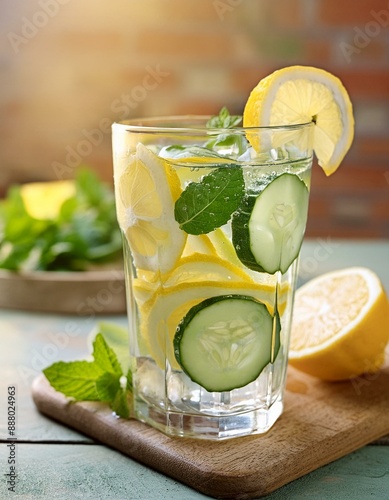 glass of water infused with lemon photo