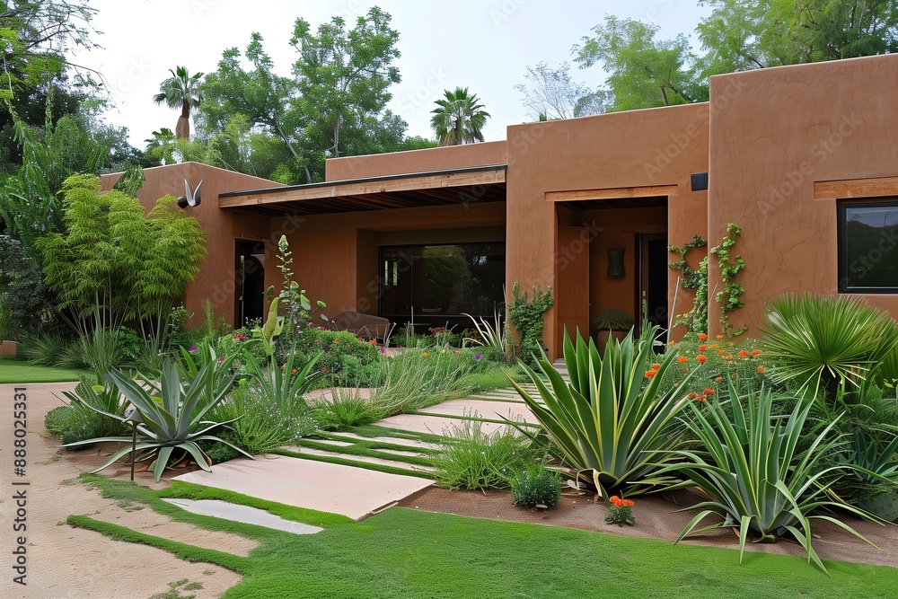 Desert Oasis Home with Walls and Lush Green Landscaping Desert Oasis Home with Walls and Lush Green Landscaping