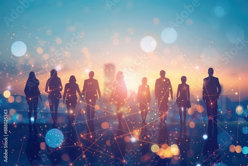 Silhouettes of People Walking Towards a Bright Future