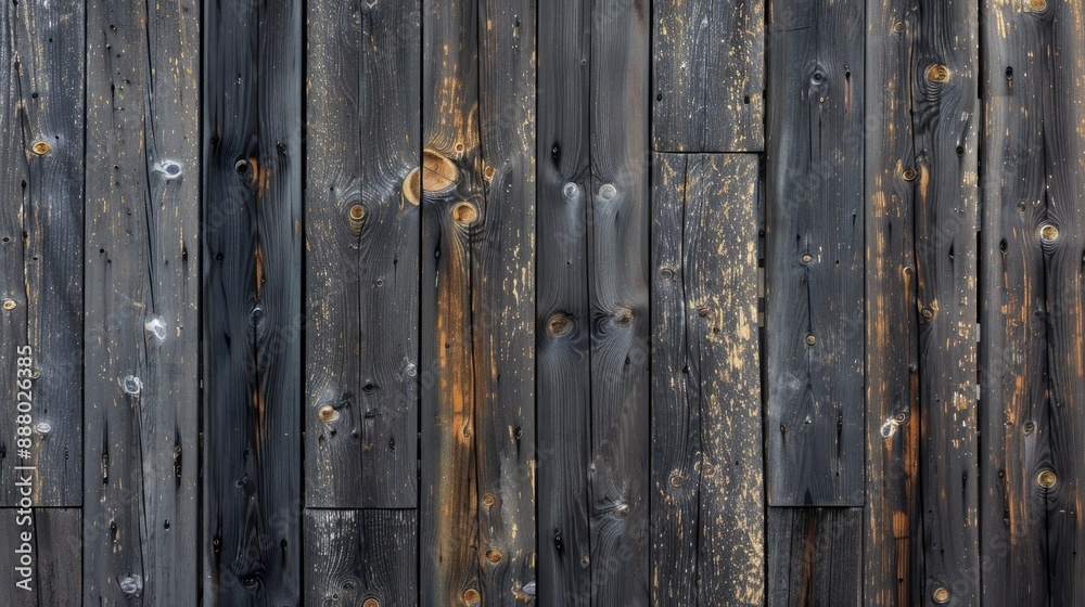 Aged wooden fence with weathered texture Close up of vertical wall