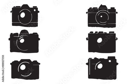 set of vintage cameras vector icon with illustration work.