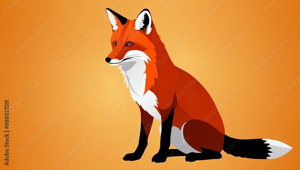 Obraz premium single fox sitting silhouette in orange background