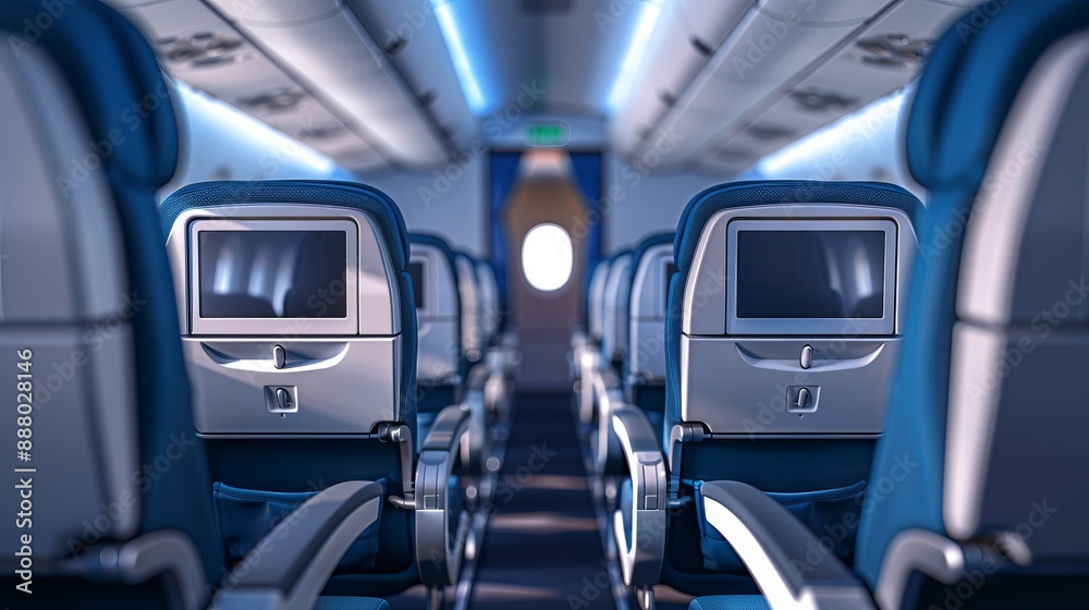 Modern Airplane Cabin Interior with Comfortable Seating Modern Airplane Cabin Interior with Comfortable Seating