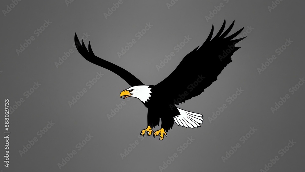 Obraz premium single eagle flying silhouette in grey background