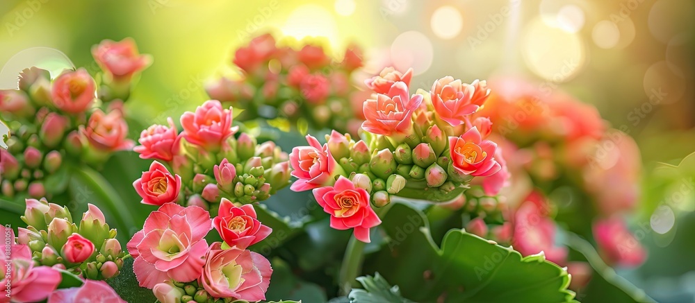 Close up image of a blooming Kalanchoe plant in a flower bed during spring with ample copy space for text integration Close up image of a blooming Kalanchoe plant in a flower bed during spring with ample copy space for text integration
