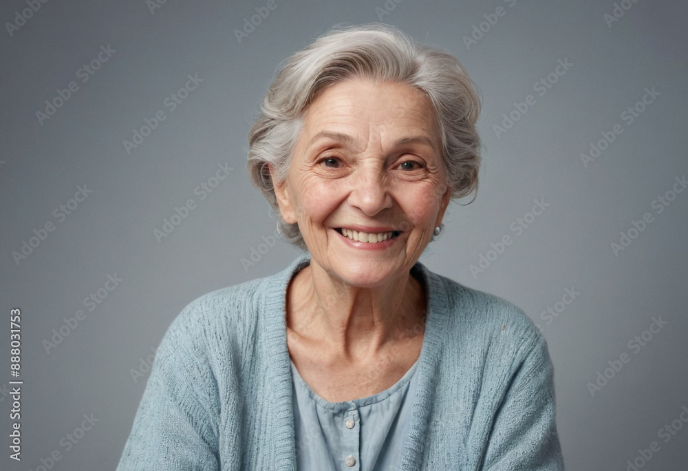 Portrait view of a regular happy smiling France old woman, ultra realistic, candid, social media, avatar image, plain solid background Portrait view of a regular happy smiling France old woman, ultra realistic, candid, social media, avatar image, plain solid background