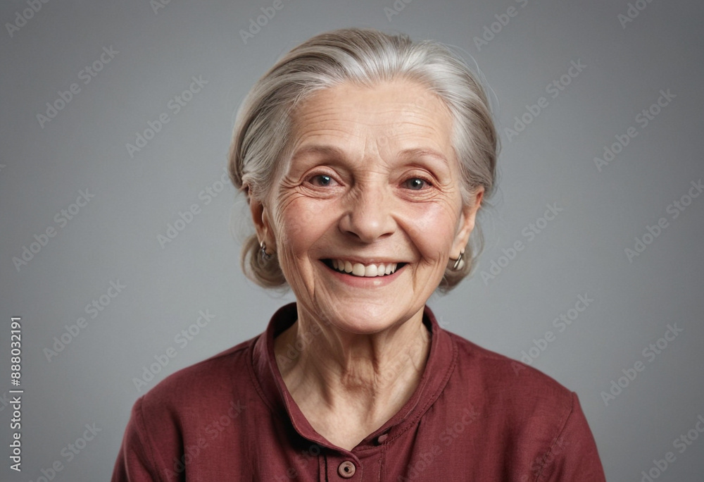 Portrait view of a regular happy smiling Latvia old woman, ultra realistic, candid, social media, avatar image, plain solid background Portrait view of a regular happy smiling Latvia old woman, ultra realistic, candid, social media, avatar image, plain solid background