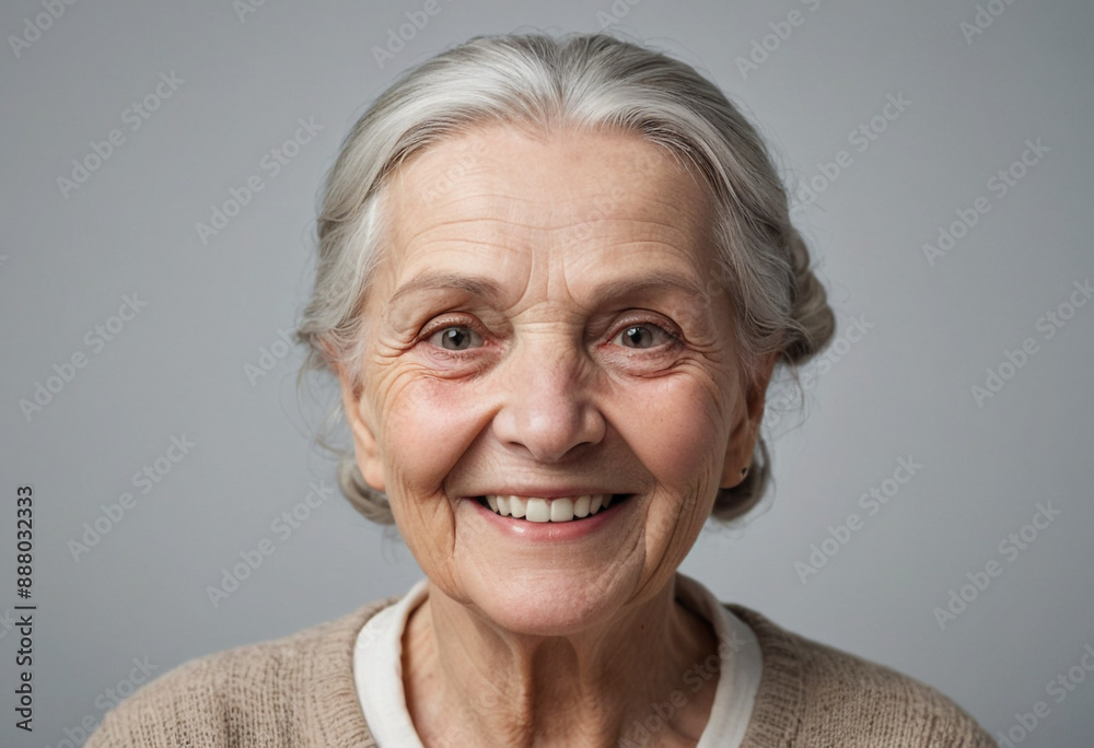 Portrait view of a regular happy smiling Lithuania old woman, ultra realistic, candid, social media, avatar image, plain solid background Portrait view of a regular happy smiling Lithuania old woman, ultra realistic, candid, social media, avatar image, plain solid background
