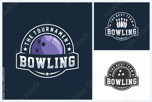 Bowling logo sport design template, bowling emblem vector, bowling tournament logo badge design vector illustration
