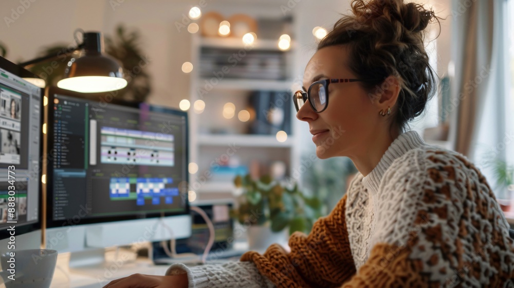 Maximizing Remote Efficiency Businesswoman Enhancing Workflow with AI Tools in Home Office