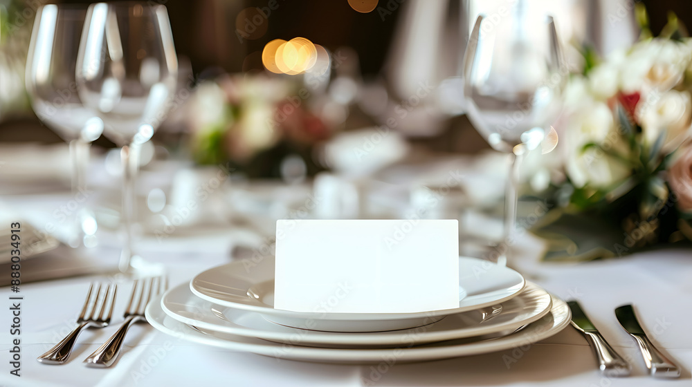 Table place setting blank menu card mockup or reserve in wedding invite and special event Table place setting blank menu card mockup or reserve in wedding invite and special event