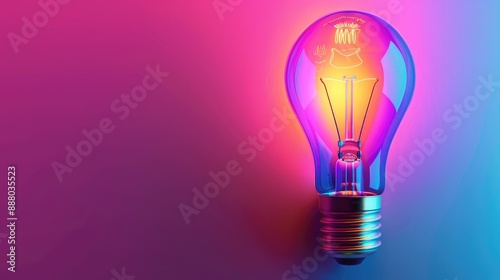Bright Idea Concept, Colorful Glowing Idea Bulb Lamp Banner with Copy Space