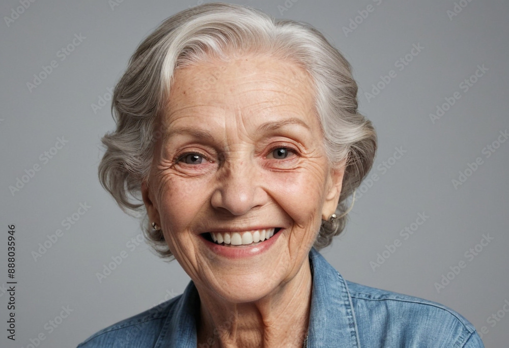 Portrait view of a regular happy smiling United States old woman, ultra realistic, candid, social media, avatar image, plain solid background Portrait view of a regular happy smiling United States old woman, ultra realistic, candid, social media, avatar image, plain solid background