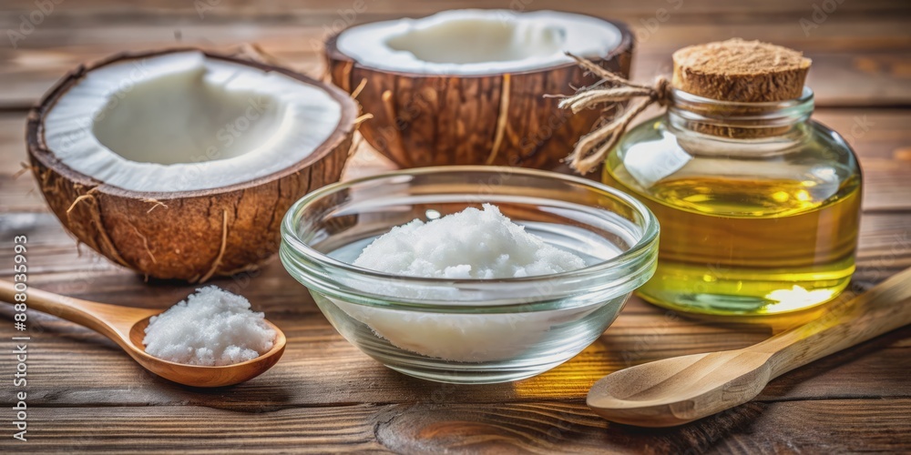 A round glass bowl holds a pool of crystal-clear liquid coconut oil, paired with a rustic wooden spoon and adjacent bottles on a clean surface. A round glass bowl holds a pool of crystal-clear liquid coconut oil, paired with a rustic wooden spoon and adjacent bottles on a clean surface.