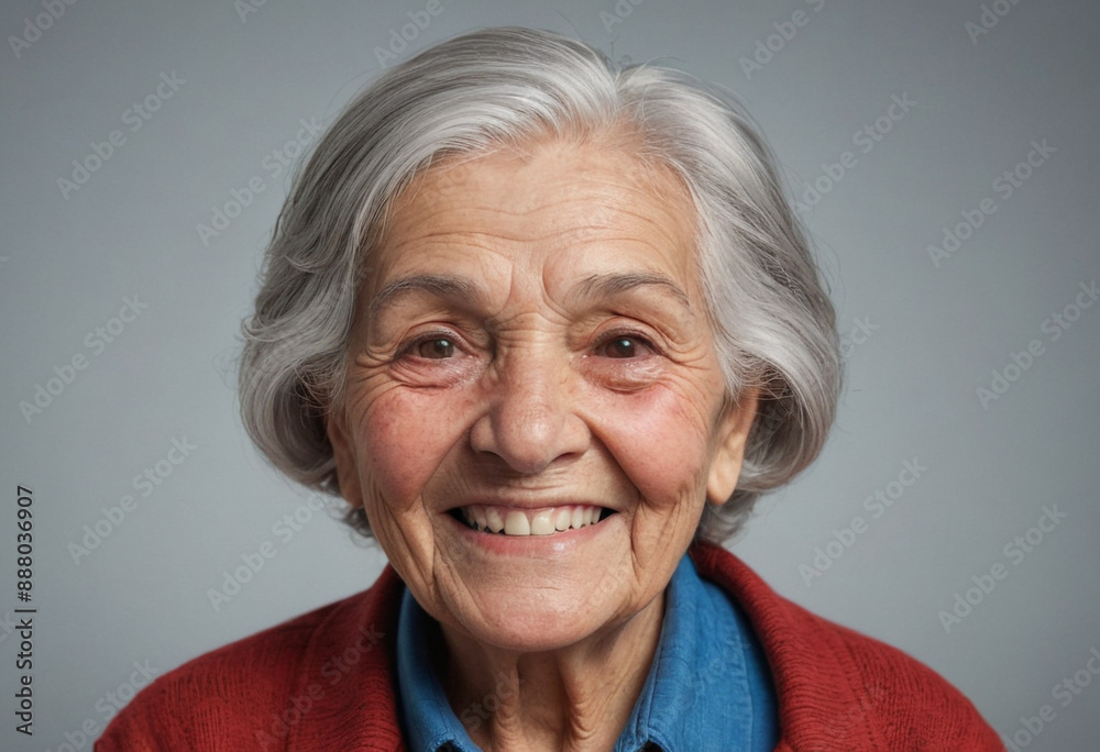 Portrait view of a regular happy smiling Chile old woman, ultra realistic, candid, social media, avatar image, plain solid background Portrait view of a regular happy smiling Chile old woman, ultra realistic, candid, social media, avatar image, plain solid background