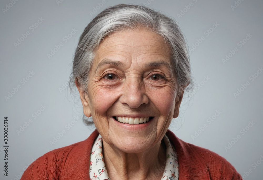 Portrait view of a regular happy smiling Chile old woman, ultra realistic, candid, social media, avatar image, plain solid background Portrait view of a regular happy smiling Chile old woman, ultra realistic, candid, social media, avatar image, plain solid background