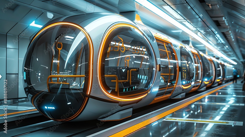 Obraz premium Futuristic public transportation with hyperloop, autonomous buses, and smart scheduling, representing efficient mobility