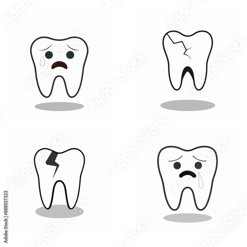Broken tooth clipart icon vector bundle, ideal for dental designs and educational materials.