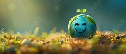 Happy Little Earth Character with Balanced Ecological Footprint photo