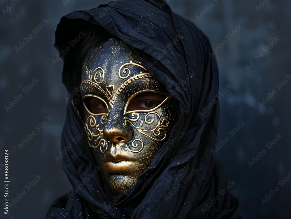 Mysterious Masked Figure in Dramatic Shadows and Atmosphere Mysterious Masked Figure in Dramatic Shadows and Atmosphere