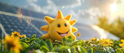 Playful Solar Character Showcasing Renewable Energy's Impact on the Environment