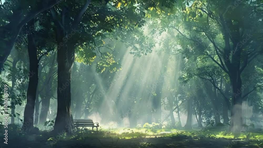 Sunbeams in dark and foggy autumn forest. Beautiful morning in the forest. sunbeams panorama. Sunbeams in dark and foggy autumn forest. Beautiful morning in the forest. sunbeams panorama.