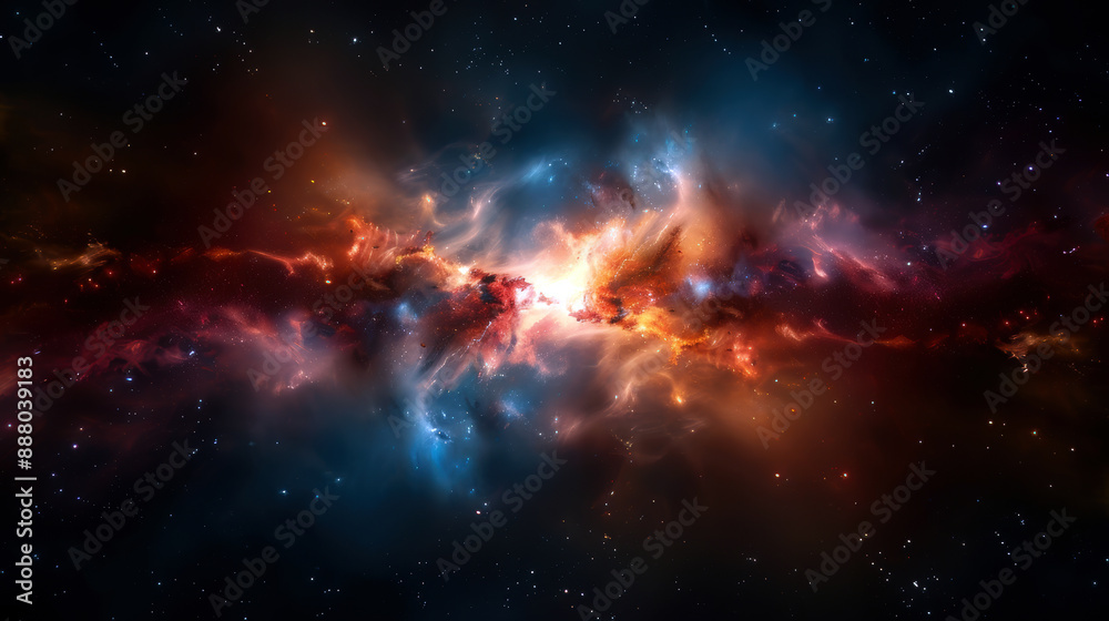 Fototapeta premium A colorful galaxy with a bright orange star in the middle