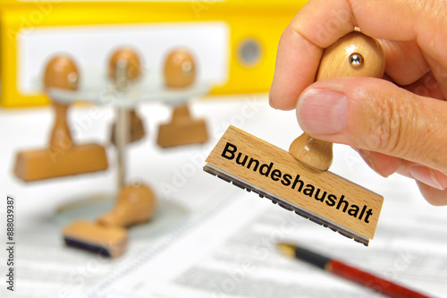 Wallpaper Mural Ein Holzstempel ist beschriftet mit dem Aufdruck: Bundeshaushalt 2025 Torontodigital.ca