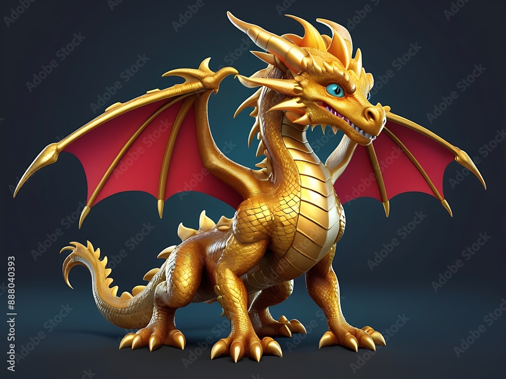 Golden dragon with blue wings on dark background. Perfect for fantasy book covers, posters, or mysticalthemed designs needing a majestic creature. Golden dragon with blue wings on dark background. Perfect for fantasy book covers, posters, or mysticalthemed designs needing a majestic creature.