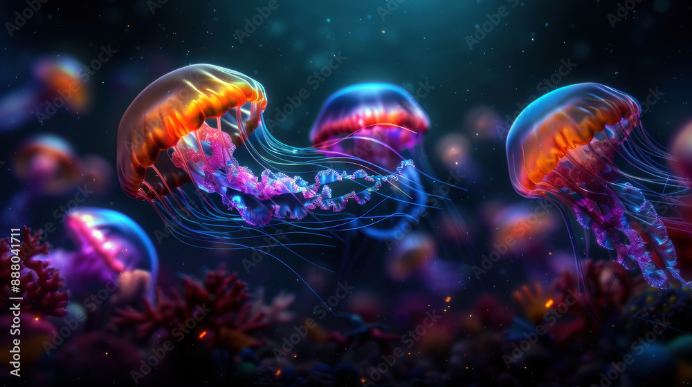 Obraz premium A colorful jellyfish is swimming in the ocean
