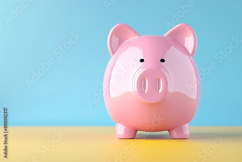 3d render pink piggy bank saving money coin on pastel background  © godex