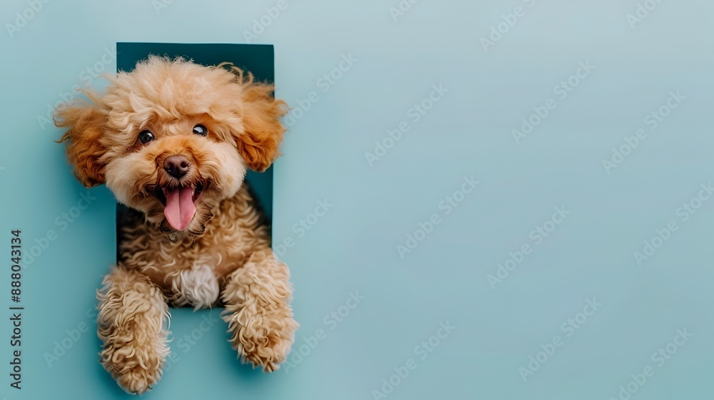Energetic Poodle Dog Smiling and Sticking Out Tongue in Green Studio Energetic Poodle Dog Smiling and Sticking Out Tongue in Green Studio