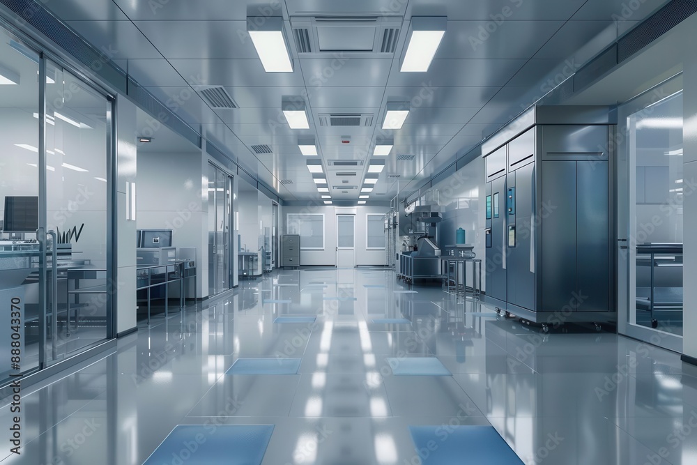 Fototapeta premium sterile pharmaceutical clean room with industrial equipment for chemical production aigenerated interior