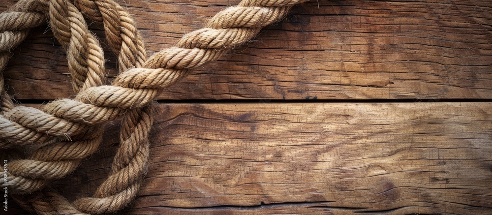 Close up image of a nautical rope on a wooden surface with copy space image Close up image of a nautical rope on a wooden surface with copy space image