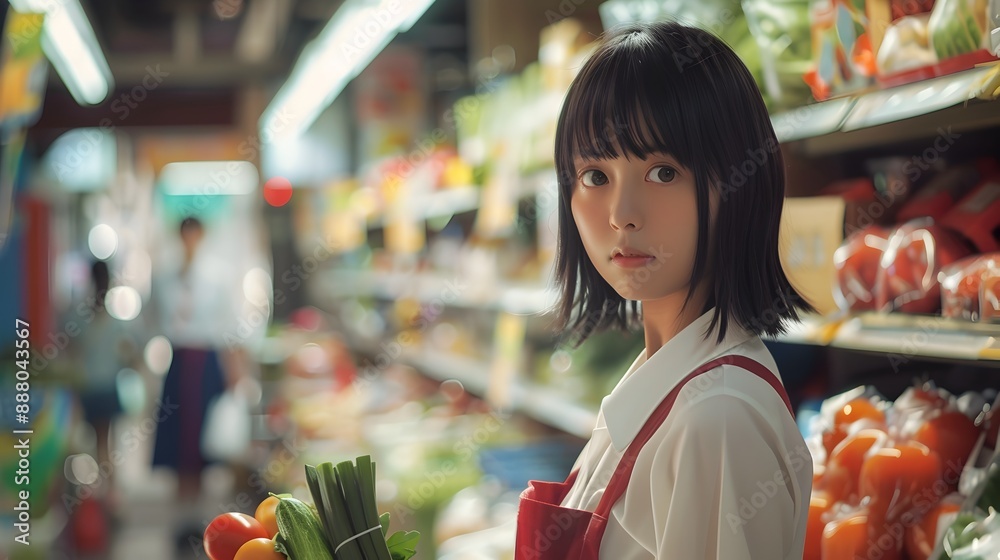 Young Asian Woman Shopping For Fresh Produce in Grocery Supermarket Young Asian Woman Shopping For Fresh Produce in Grocery Supermarket