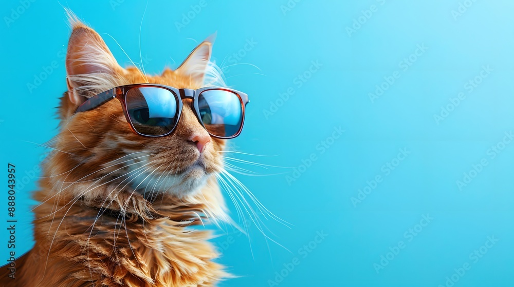 Obraz premium cat wearing glasses on blue background